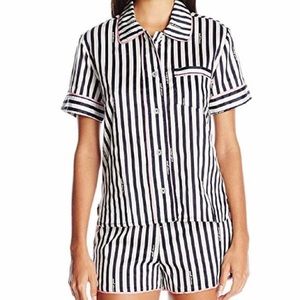 Striped Button Down And Shorts Pajama Set